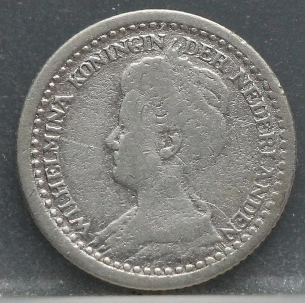 10 Cent 1919 — Zilveren Dubbeltje Wilhelmina voorzijde, Zilver 640/1000