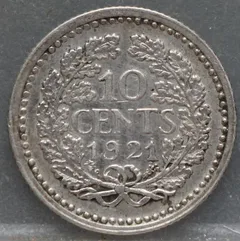 10 Cent 1921 — Zilveren Dubbeltje achterzijde