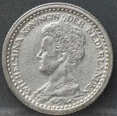 10 Cent 1921 — Zilveren Dubbeltje Wilhelmina voorzijde, zilver 640/1000