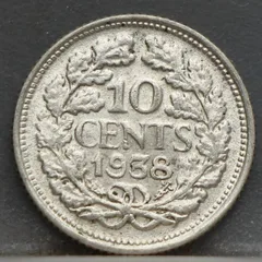 10 Cent 1938 — Wilhelmina Zilver achterzijde, Zilver 640/1000