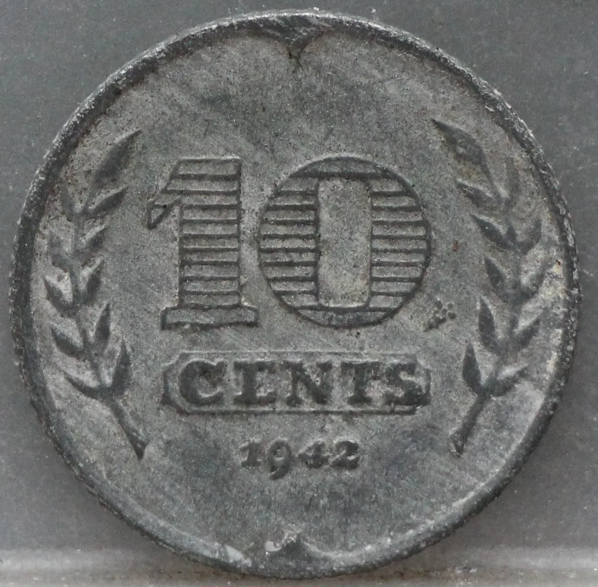 10 Cent 1942 — Zink voorzijde, Nederland