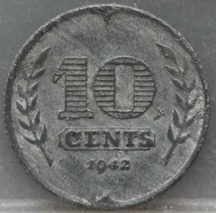 10 Cent 1942 — Zink voorzijde, Nederland