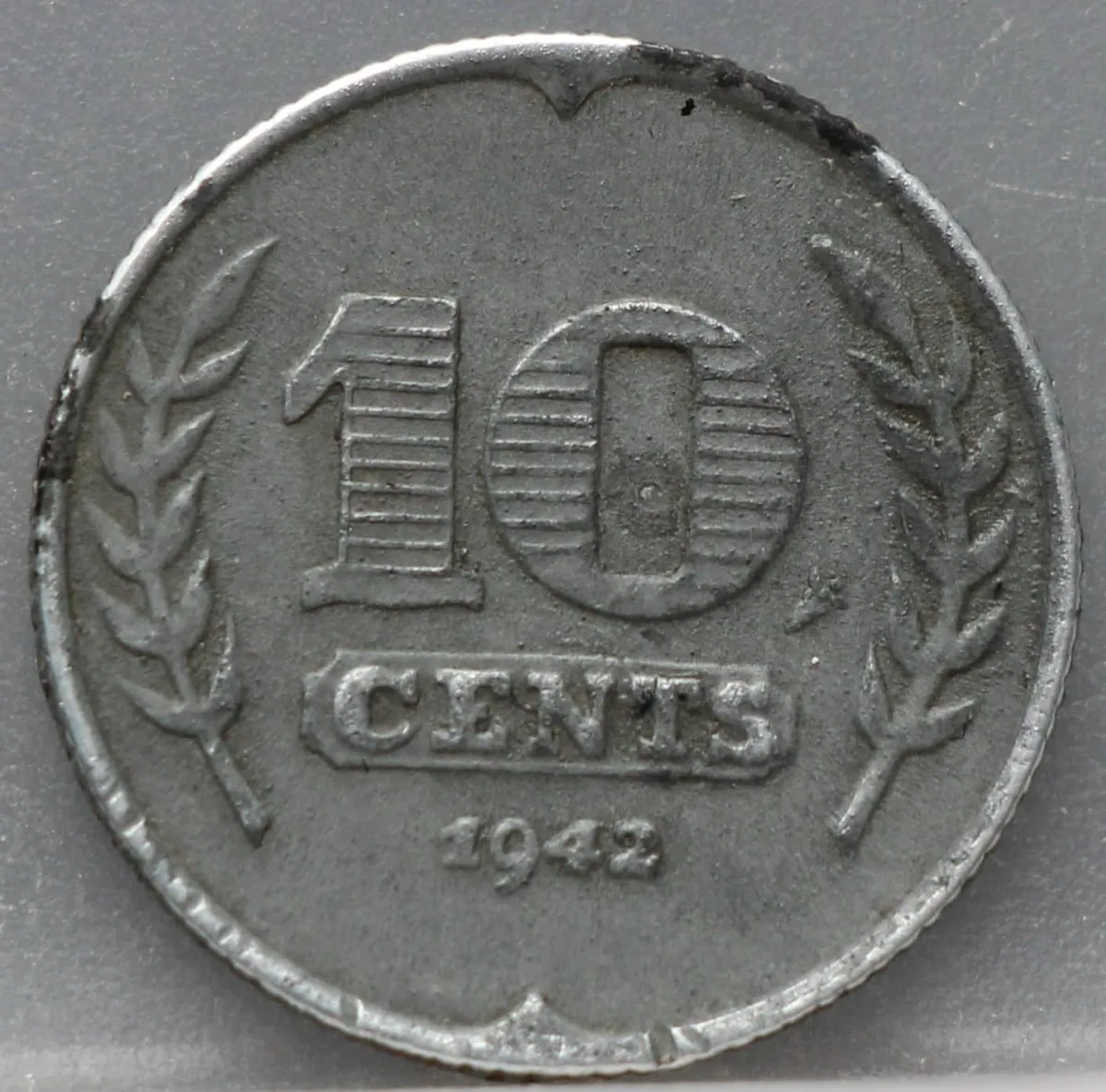 10 Cent 1942 — Zink voorzijde, Nederland