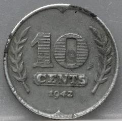 10 Cent 1942 — Zink voorzijde, Nederland