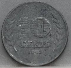 10 Cent 1943 — Zink voorzijde, Nederland