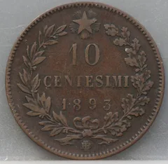 10 Centesimi 1893 (BI) — Italië, Koper voorzijde