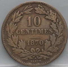 10 Centimes 1870 Luxemburg — Brons achterzijde