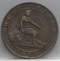 10 Centimos 1870 Spanje — Brons voorzijde