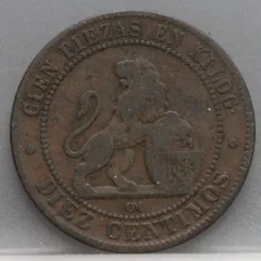 10 Centimos 1870 Spanje — Brons achterzijde