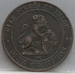 10 Centimos 1870 Spanje — Brons achterzijde