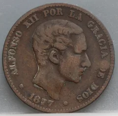 10 Centimos 1877 Spanje — Brons voorzijde