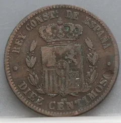 10 Centimos 1877 Spanje — Brons achterzijde