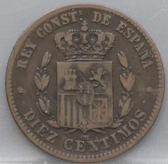 10 Centimos 1878 Spanje — Brons achterzijde