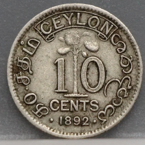 10 Cents 1892 Ceylon — Zilver