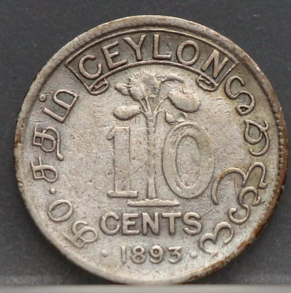10 Cents 1893 Ceylon — Zilver voorzijde