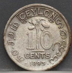 10 Cents 1893 Ceylon — Zilver voorzijde
