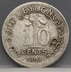 10 Cents 1894 Ceylon — Zilver voorzijde