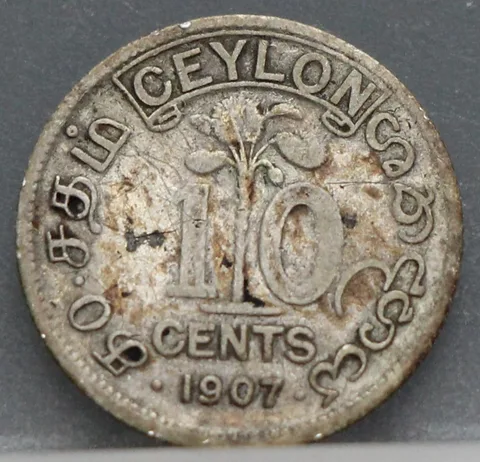 10 Cents 1907 Ceylon — Zilver