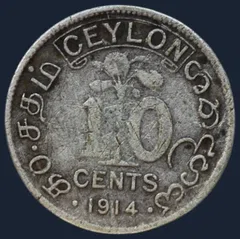 10 Cents 1914 Ceylon Zilver