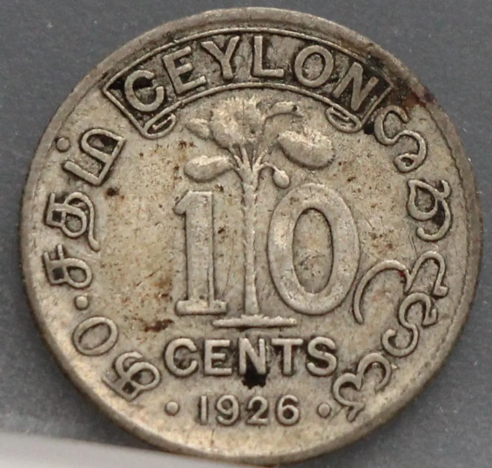 10 Cents 1926 Ceylon — Zilver voorzijde