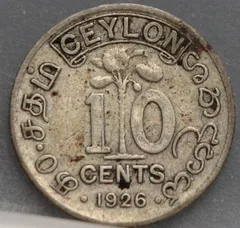 10 Cents 1926 Ceylon — Zilver voorzijde