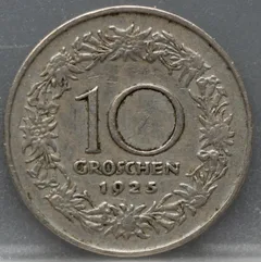 10 Groschen 1925 Oostenrijk — Cupronikkel achterzijde