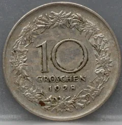 10 Groschen 1928 Oostenrijk — Cupronikkel achterzijde