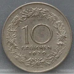 10 Groschen 1929 Oostenrijk — Cupronikkel achterzijde