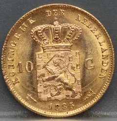 10 Gulden 1885 — Gouden Tientje Willem III achterzijde, Goud (Au)