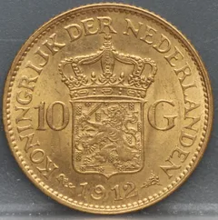 10 Gulden 1912 — Gouden Tientje Wilhelmina achterzijde, Goud (Au)