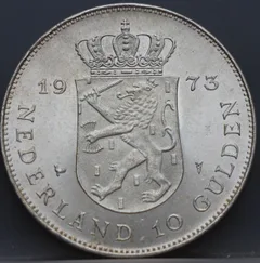 10 Gulden 1973 — Juliana Regina Zilver achterzijde, Nederland