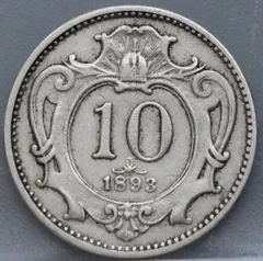 10 Heller 1893 Oostenrijk — Nikkel voorzijde