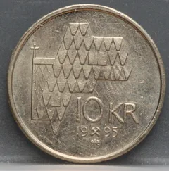 10 Kroner 1995 Noorwegen — Nikkel-Messing voorzijde