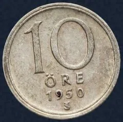 10 Öre 1950 Zweden Zilver