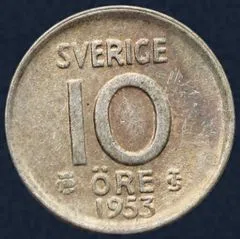 10 Öre 1953 Zweden Zilver