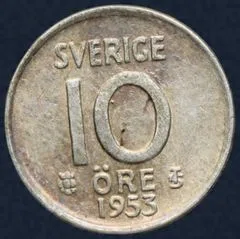 10 Öre 1953 Zweden Zilver
