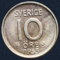 10 Öre 1953 Zweden Zilver