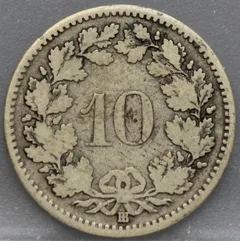 10 Rappen 1850 Zwitserland — Billon achterzijde