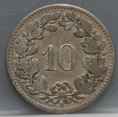10 Rappen 1880 Zwitserland Cupronikkel achterzijde