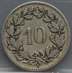 10 Rappen 1880 Zwitserland Cupronikkel achterzijde