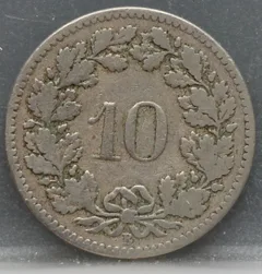 10 Rappen 1883 Zwitserland Cupronikkel achterzijde
