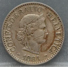 10 Rappen 1884 Zwitserland Cupronikkel voorzijde
