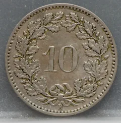 10 Rappen 1884 Zwitserland Cupronikkel achterzijde