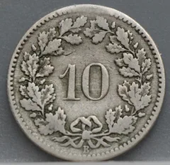 10 Rappen 1885 Zwitserland Cupronikkel achterzijde