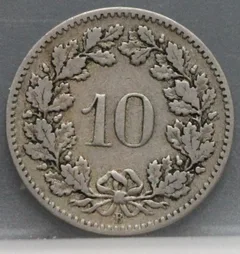 10 Rappen 1894 Zwitserland — Cupronikkel achterzijde