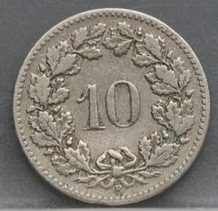 10 Rappen 1894 Zwitserland Cupronikkel achterzijde