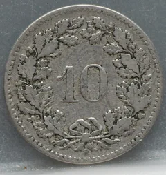 10 Rappen 1897 Zwitserland Cupronikkel achterzijde