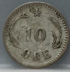 10 Öre 1874 Denemarken Zilver achterzijde