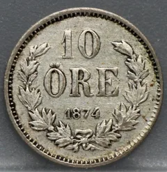 10 Öre 1874 Zweden — Zilver voorzijde