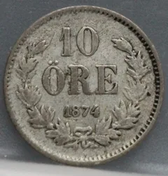 10 Öre 1874 Zweden — Zilver voorzijde